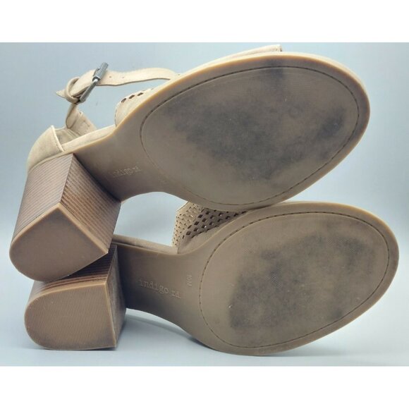 Indigo Rd. Light Brown Nude 3.5" Heels Size 10M Block Heel Eyelets Buckle Strap - Picture 8 of 11